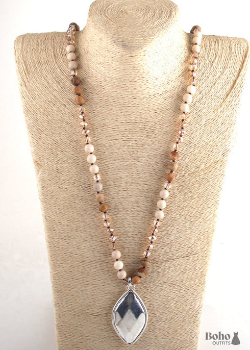 Boho Necklace, RH Antique Silver Cross, Lava Stone